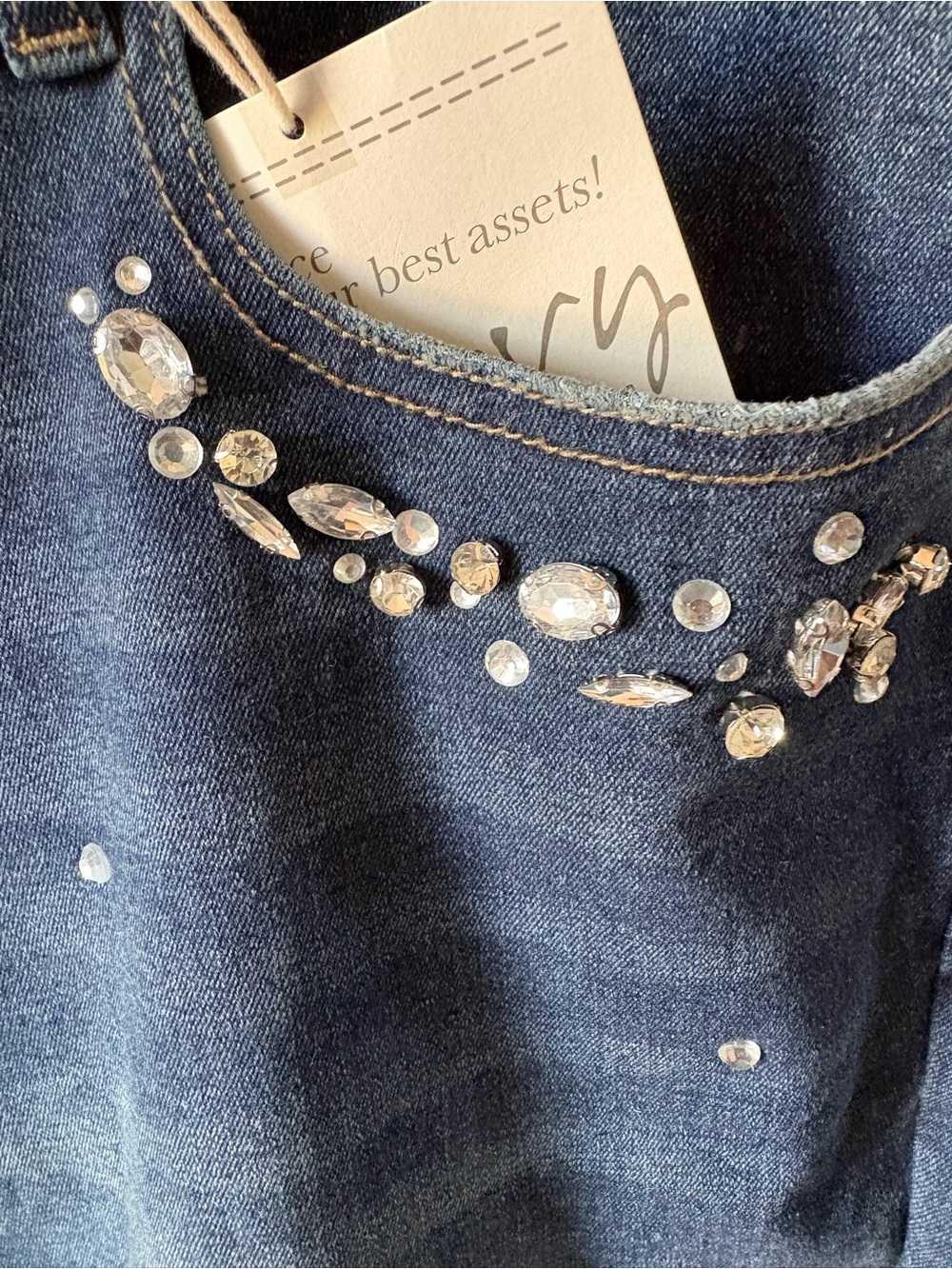 Cato Blue Skinny Jeans with Crystal Floral Accents - Picture 3 of 9